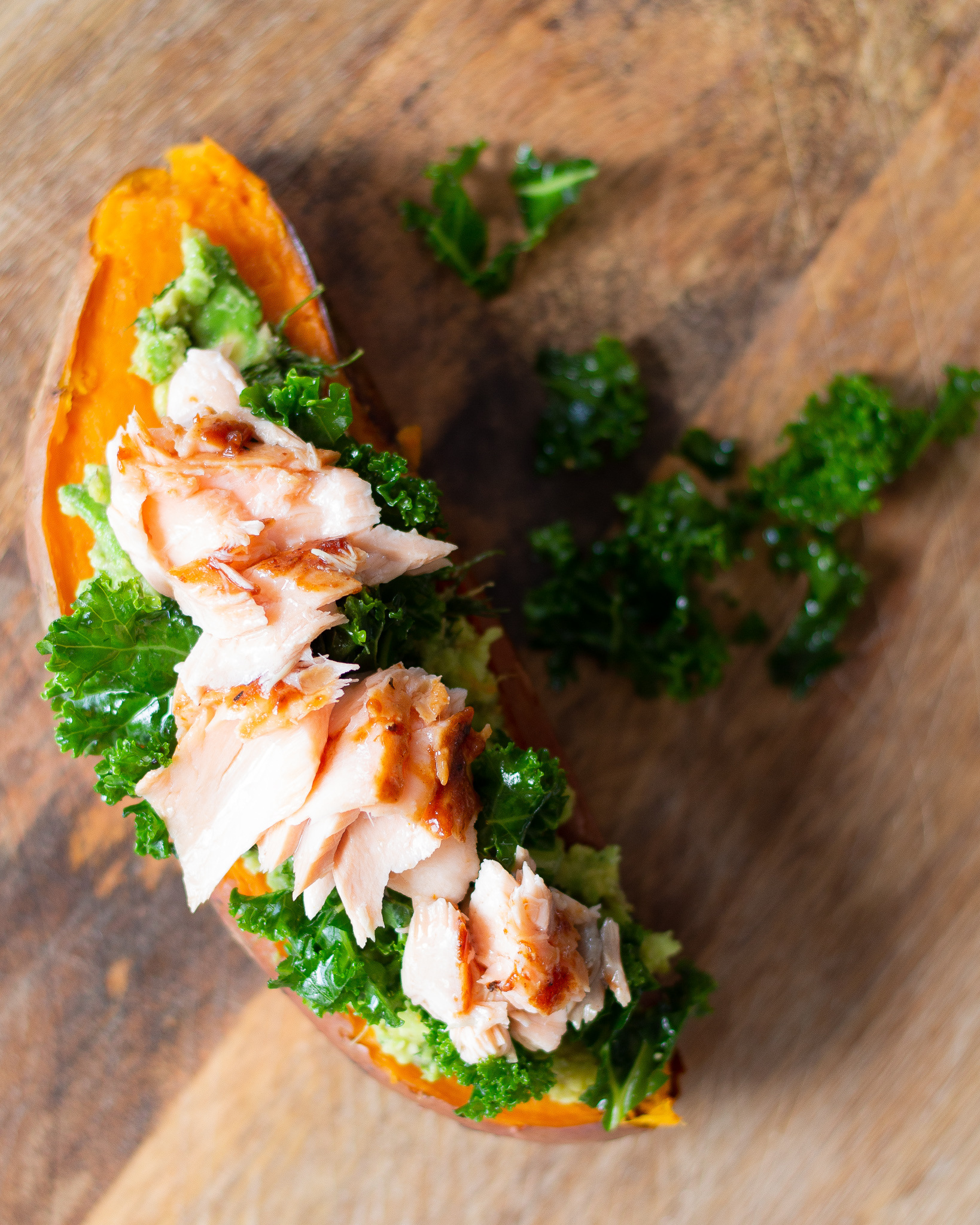 BBQ Salmon Stuffed Sweet Potats