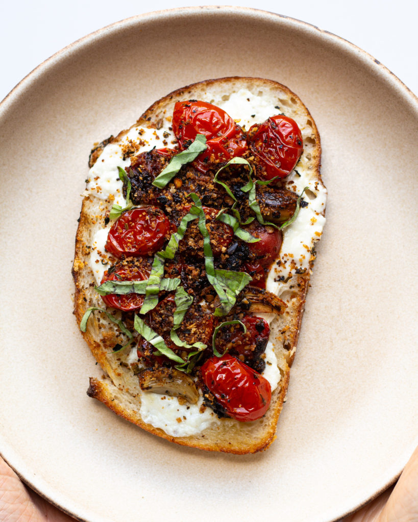 Blistered tomatoes and burrata toast
