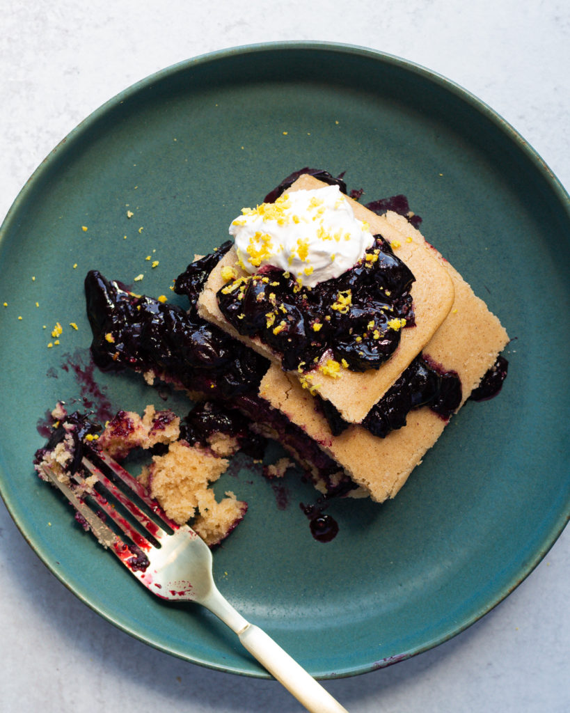 sheet pan pancakes with cherry lemon compote