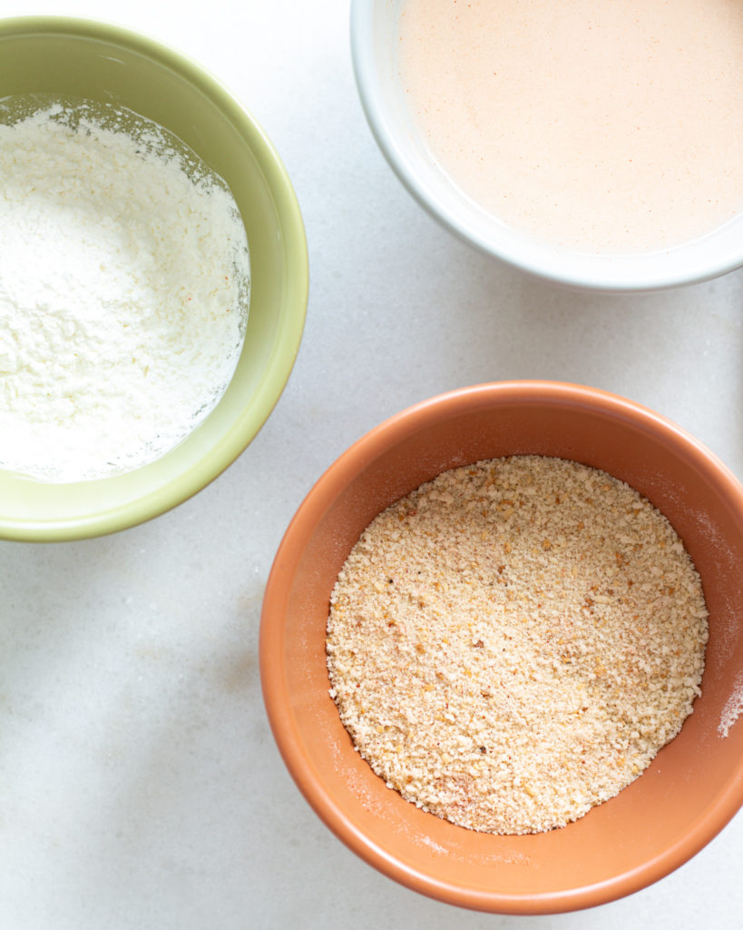 Tofu breading prep station