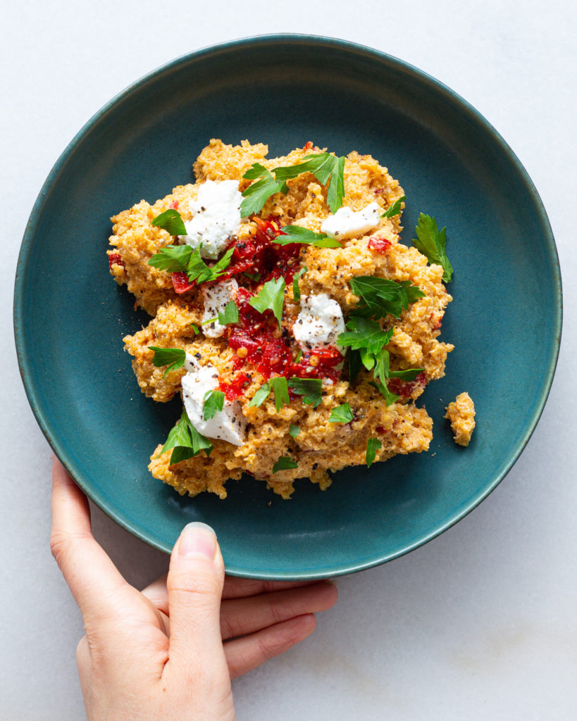 finished Corn & Burrata Baked Quinoa