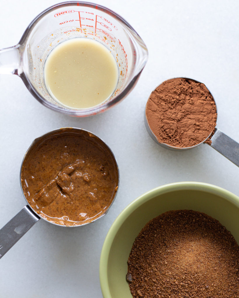 oil, cocoa powder, almond butter and ground flax seed