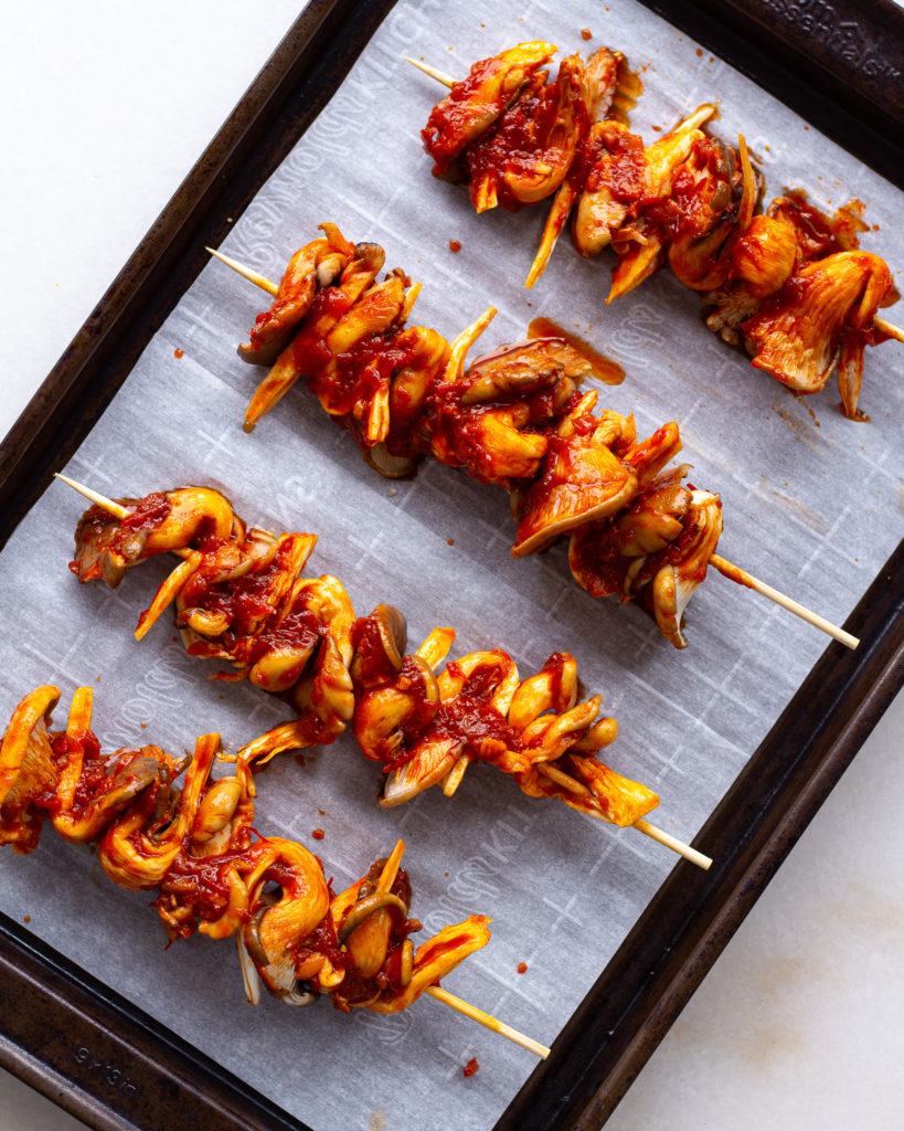 oyster mushrooms with harissa sauce