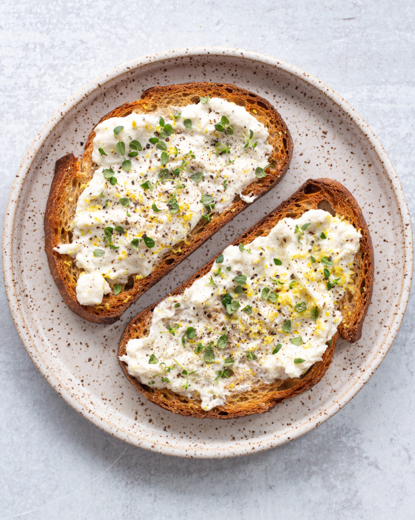Finished Honey Burrata Toast with Lemon & Thyme