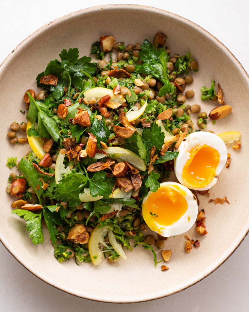 finished Garlic Almond Greens & Lentils