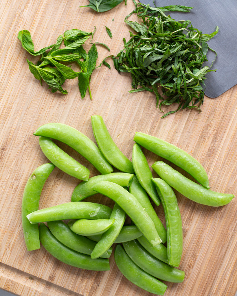 Herbs and snap peas