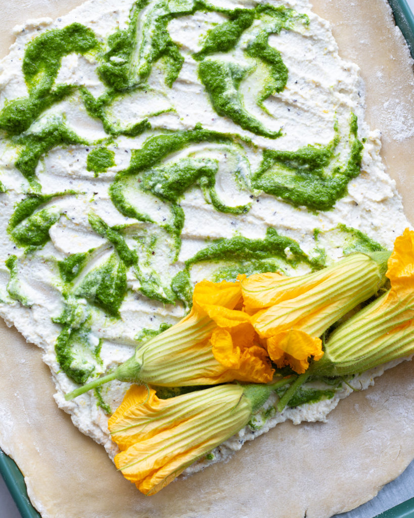 Squash blossoms added to puff pastry