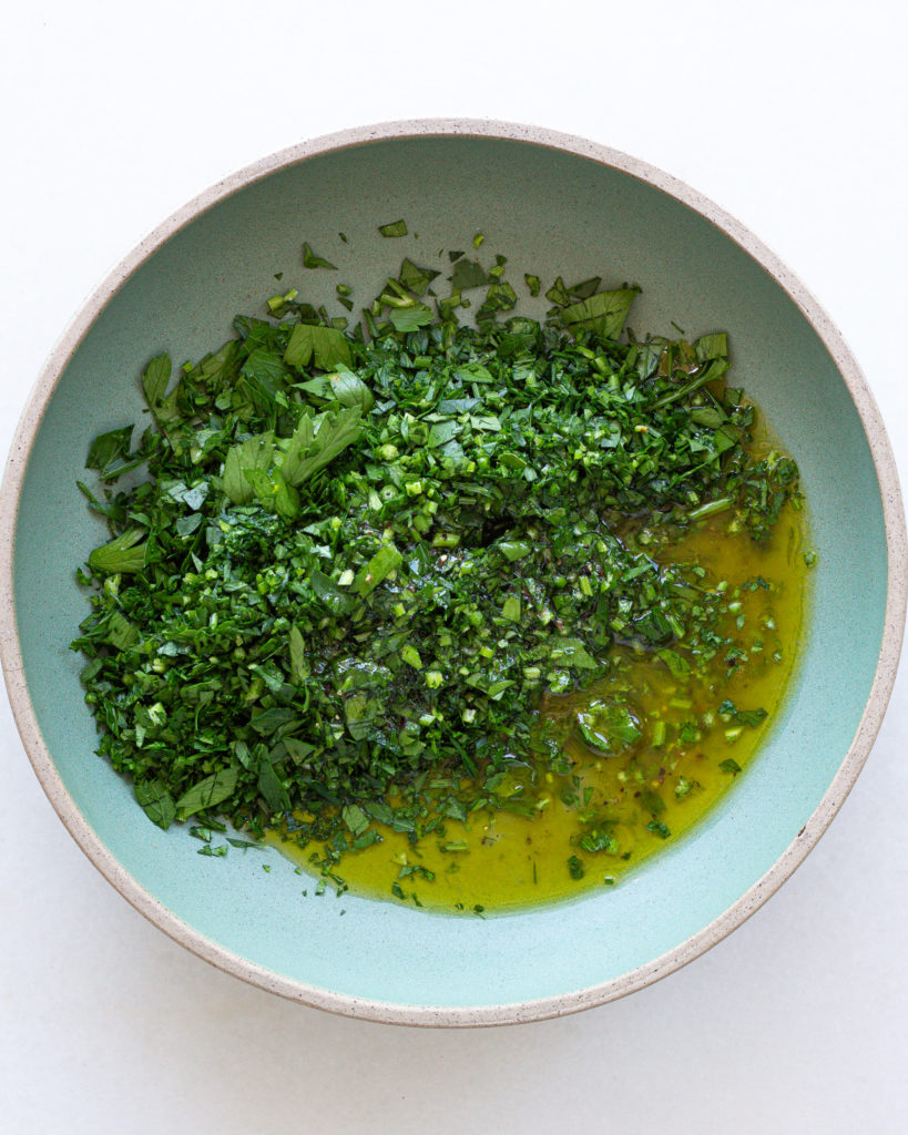 Chopped parsley in dressing