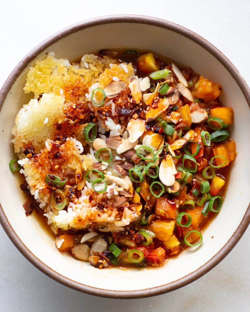 Finished Tamari Heirloom Tomatoes with Crispy Rice