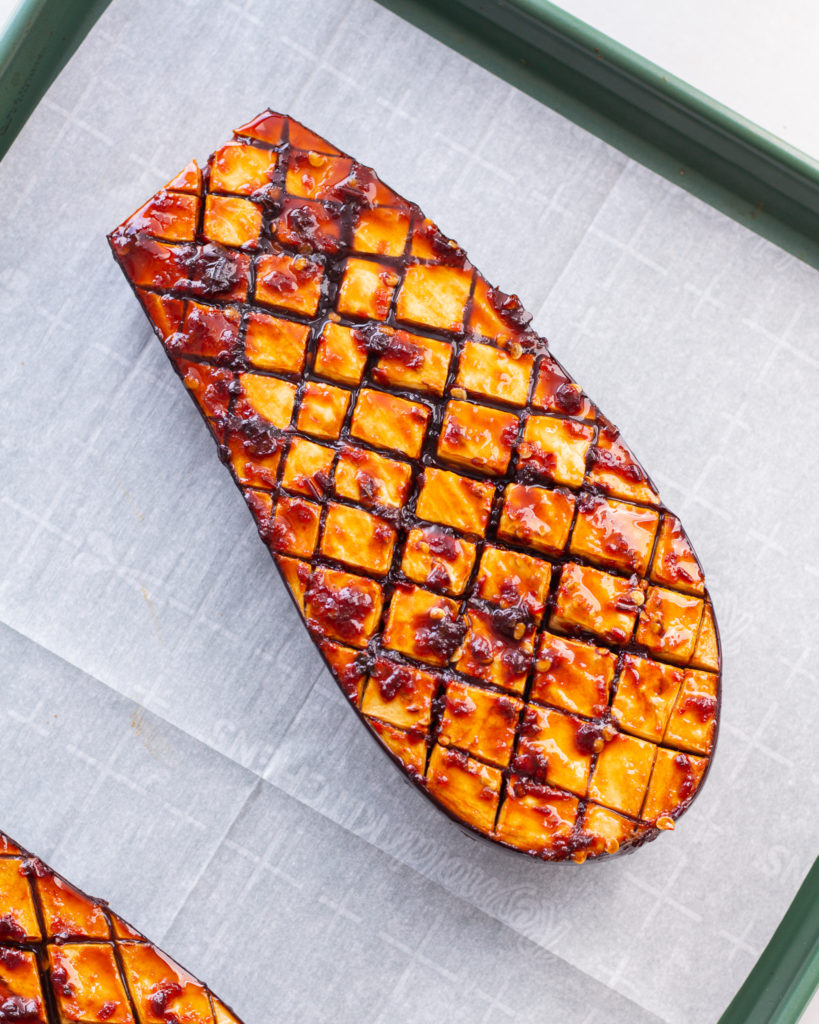 Miso eggplant after first round of baking