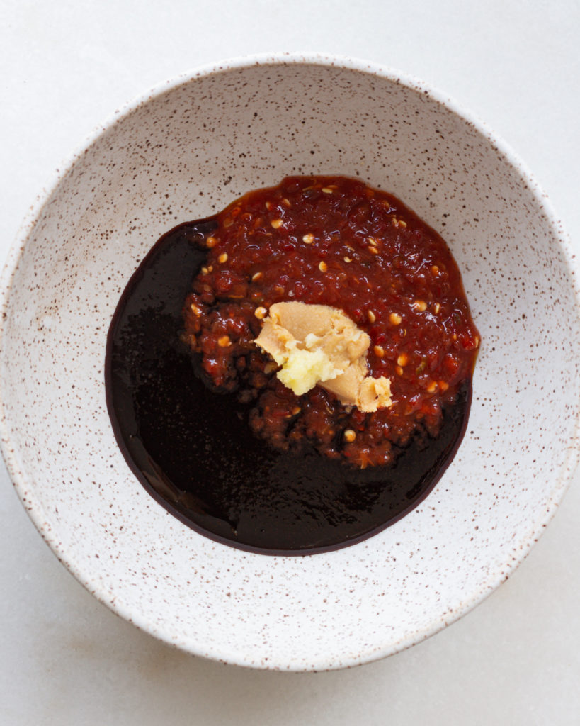 Miso sauce ingredients in bowl