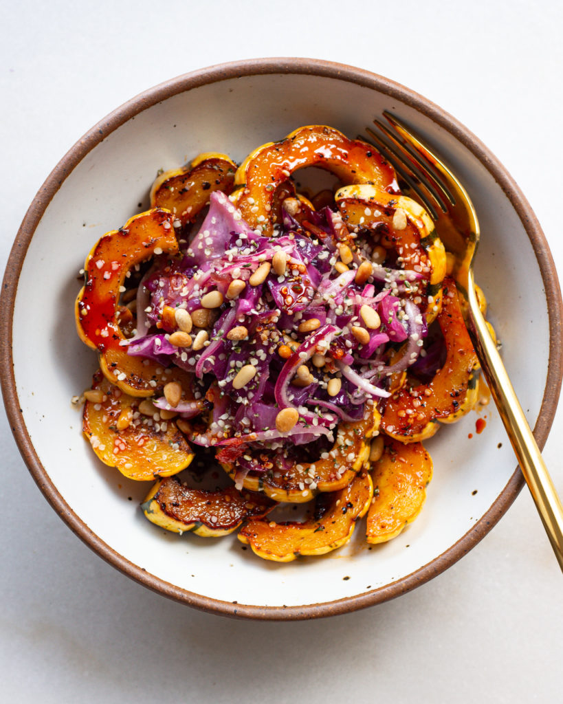 Finished Agrodolce Cabbage with Chili Delicata Squash