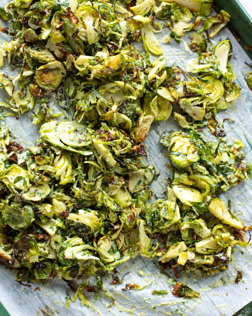 Brussels sprouts and dressing mixed