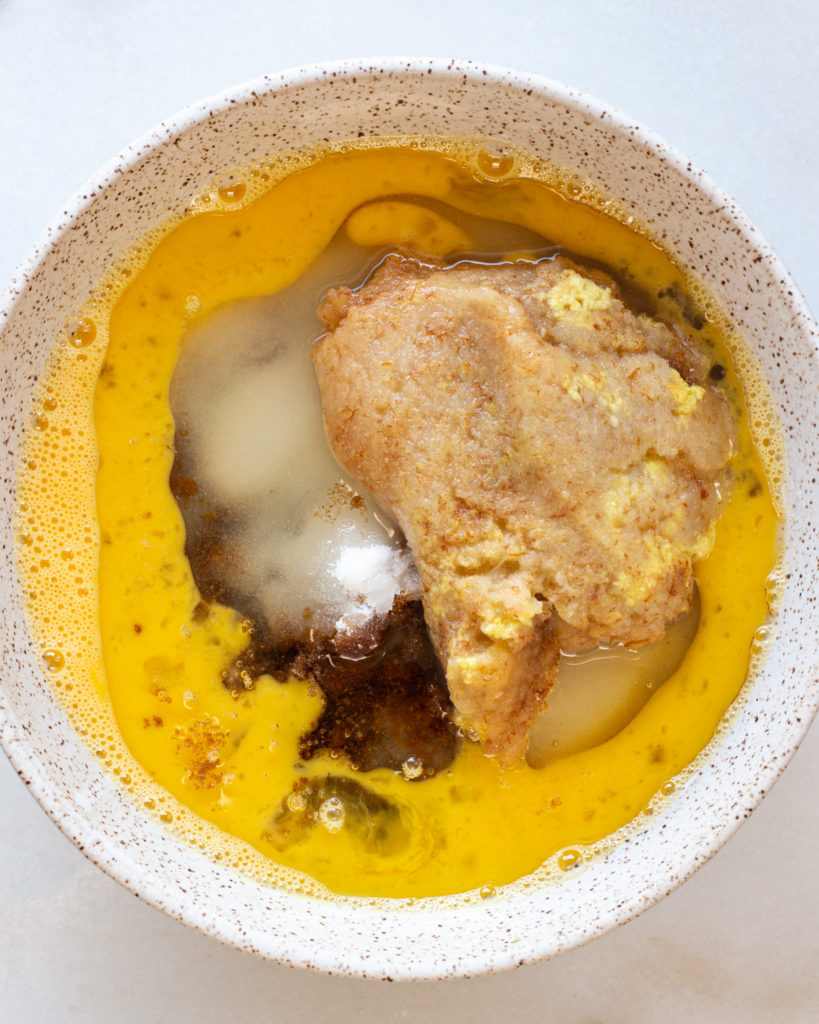 Wet ingredients added to bowl