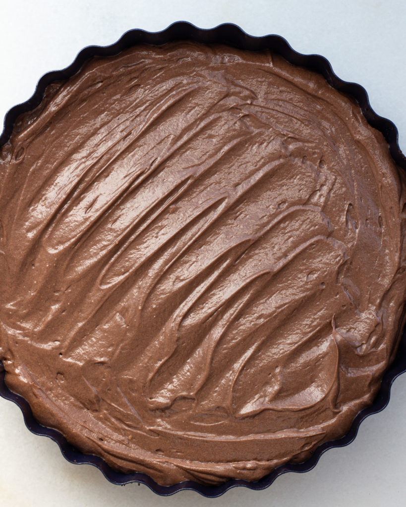 Chocolate cheesecake in pan