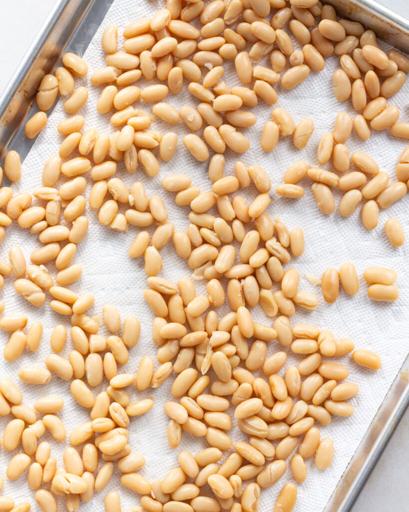 beans on a baking sheet