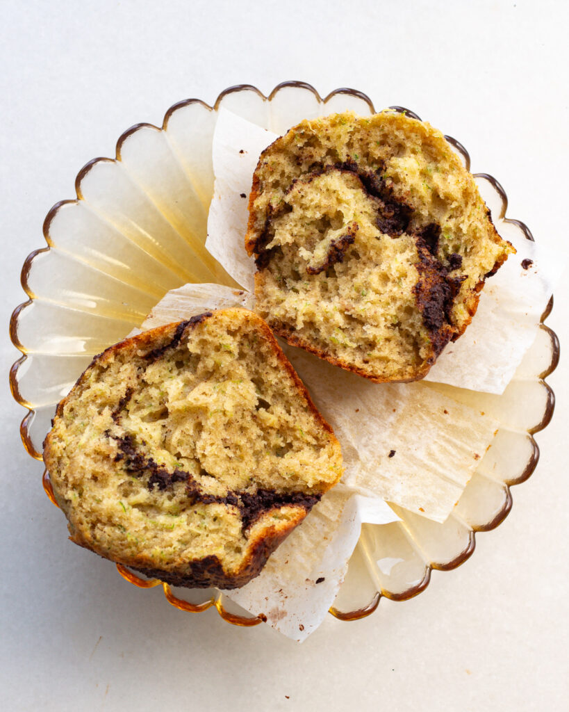 Zucchini muffin split in half