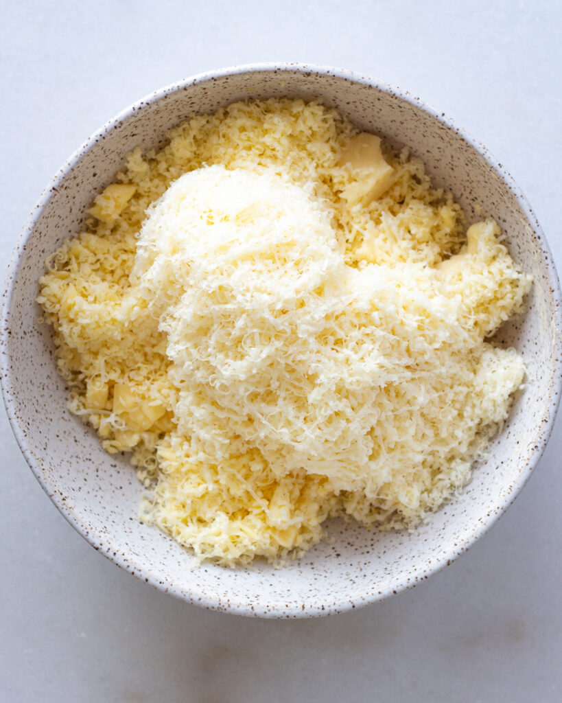 Grated cheese in bowl