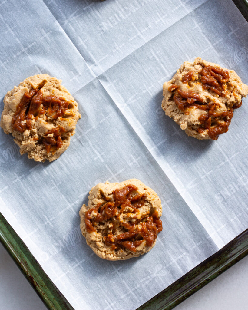 Cookie dough on baking sheet