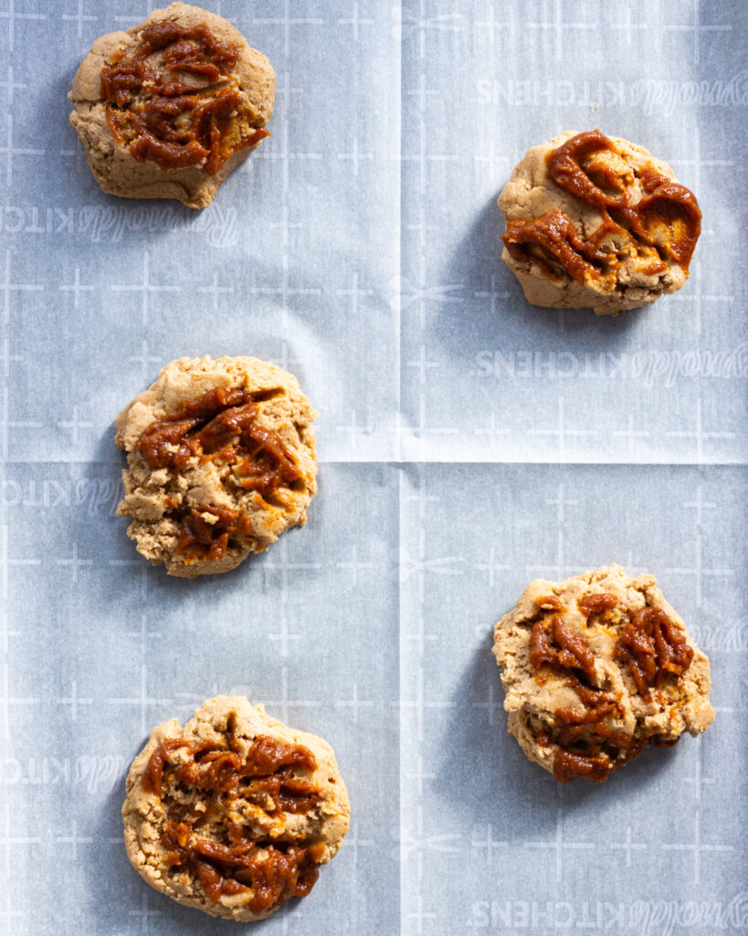 Cookie dough on baking sheet