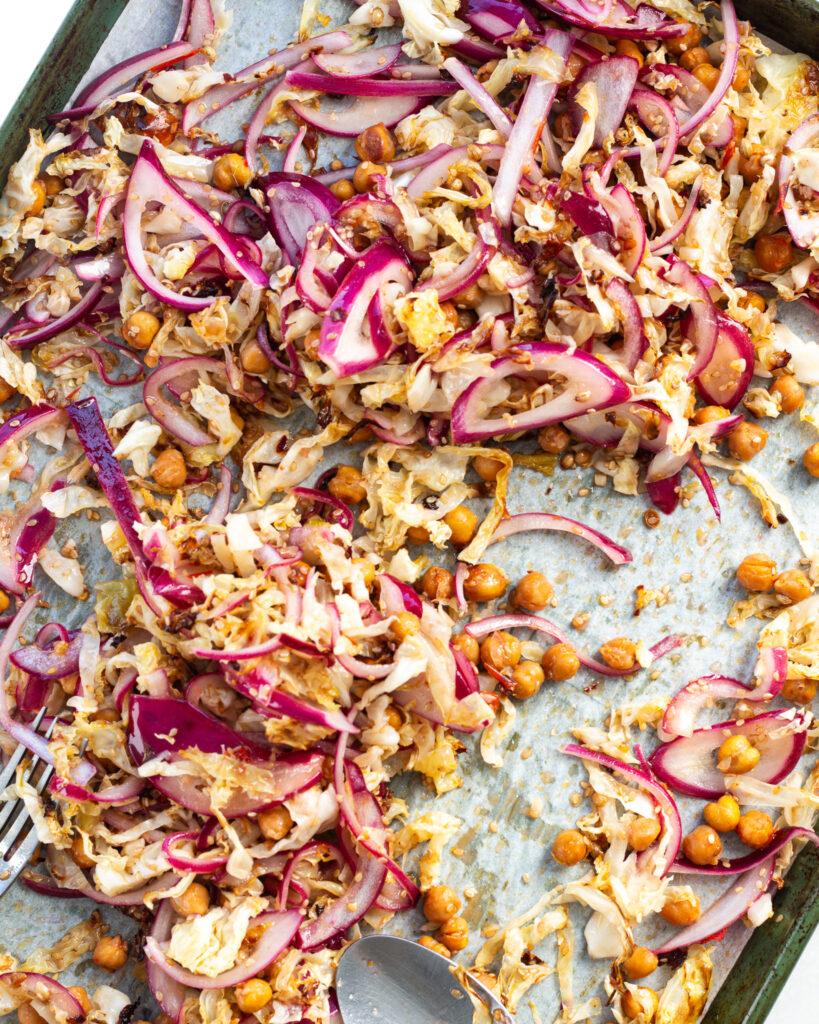 Finished Roasted Cabbage Salad with Sesame Honey Red Onions