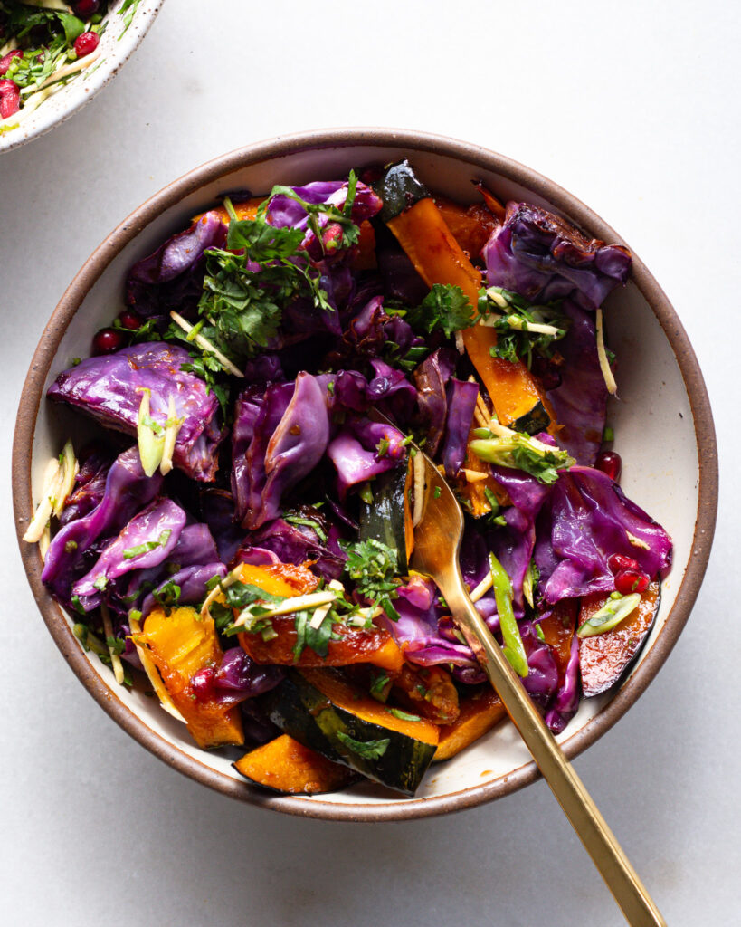 finished Honey Sesame Kabocha Squash & Cabbage