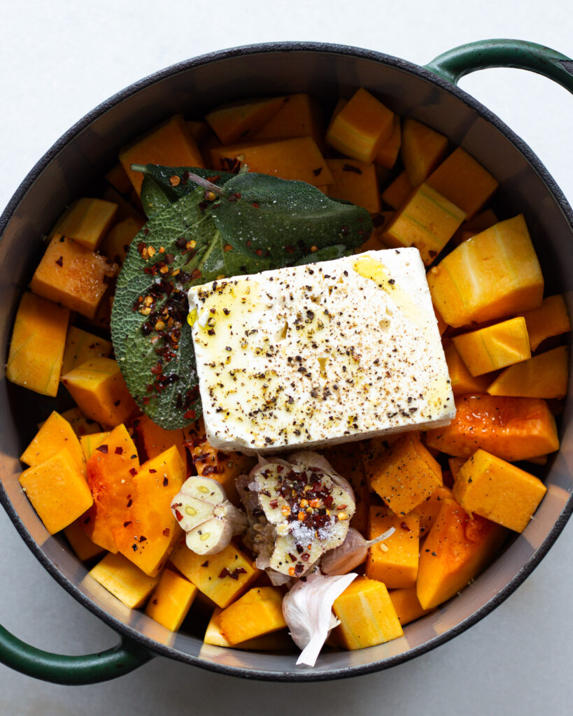 feta block added to dutch oven