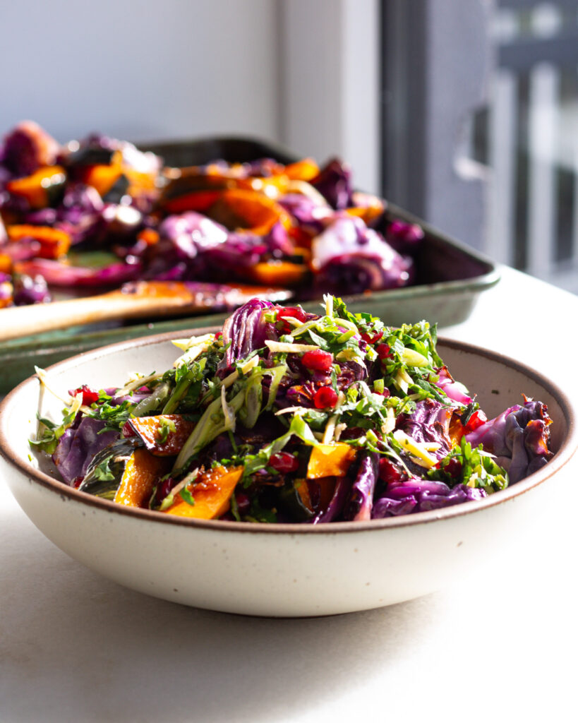 finished Honey Sesame Kabocha Squash & Cabbage