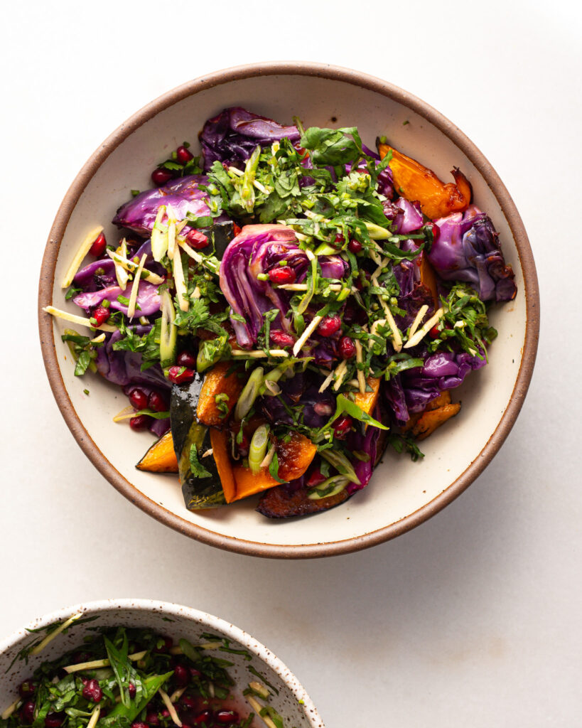 finished Honey Sesame Kabocha Squash & Cabbage