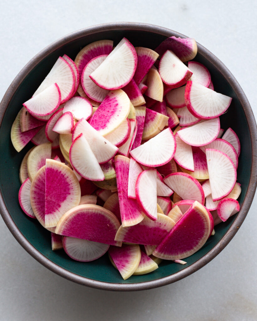 halved radishes