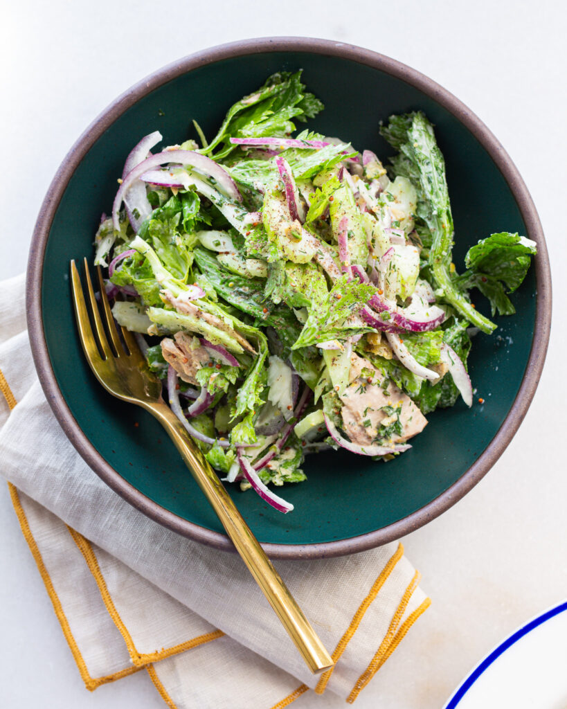 a celery salad that imitates the flavors of tuna salad