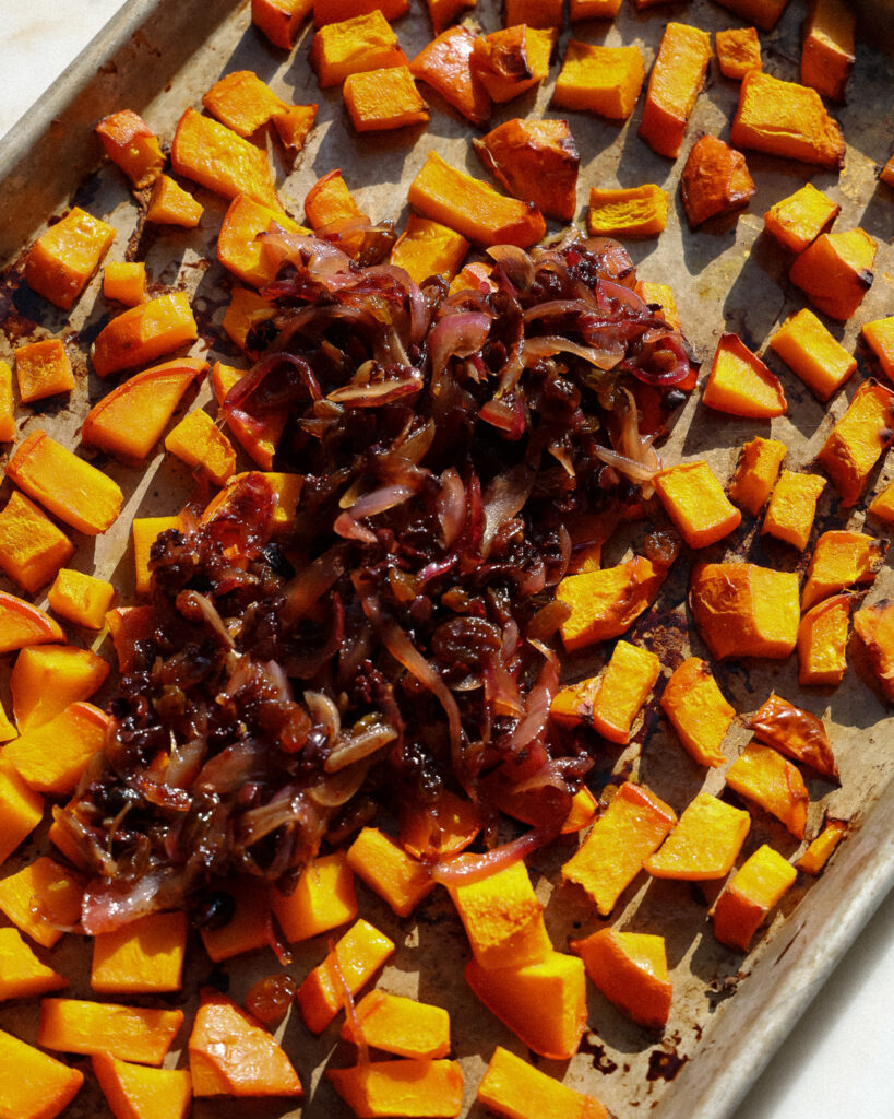 roasted kabocha squash with gastrque on top 