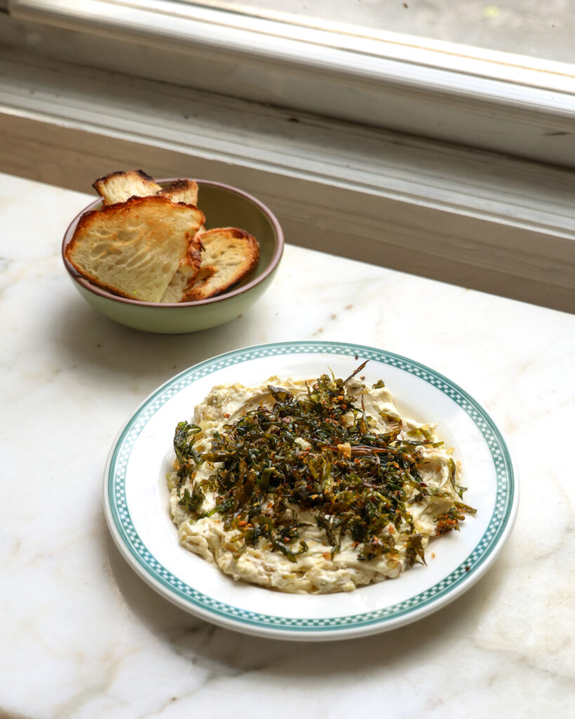 the most delicious spring onion dip, ready to serve