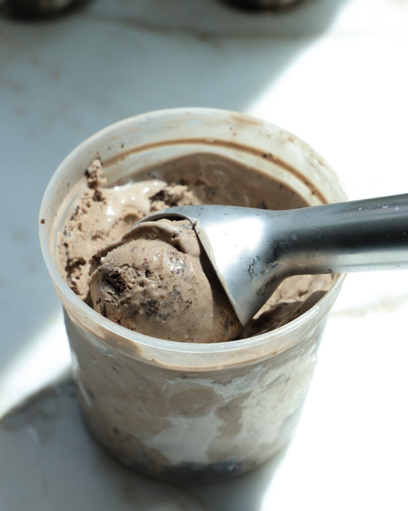 oreo ice cream being scooped up