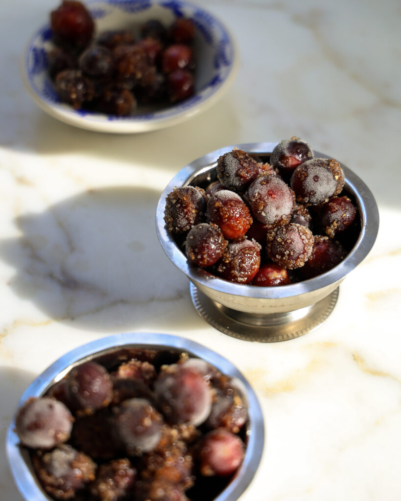 frozen grapes with ginger sugar