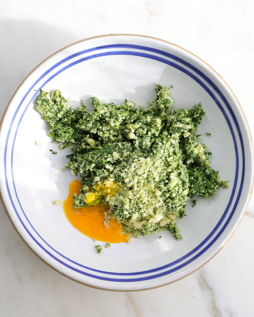 What the spinach gnudi dough looks like before adding the ricotta and pumpkin