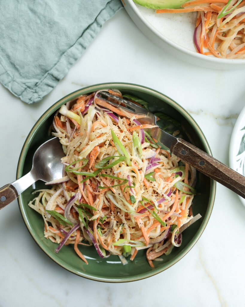 Daikon slaw in a bowl.