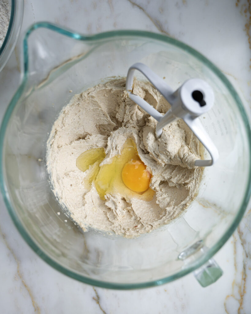 Butter and sugars creamed together with an egg added in.