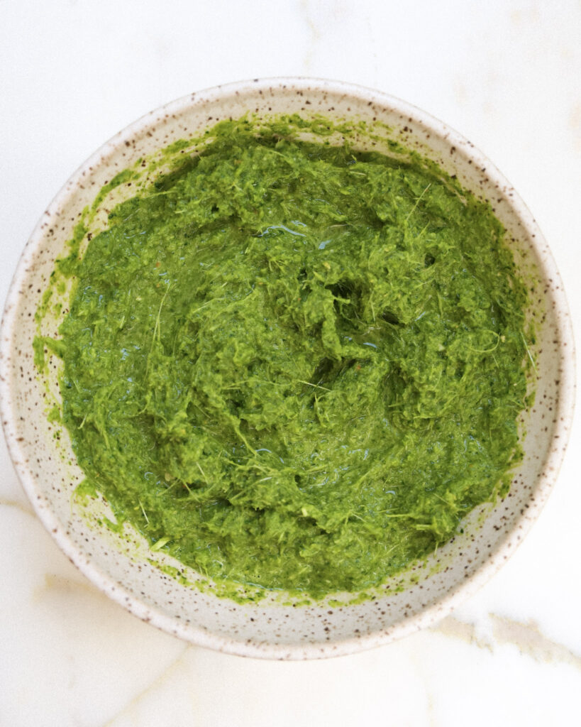 carrot top hot sauce in a bowl.