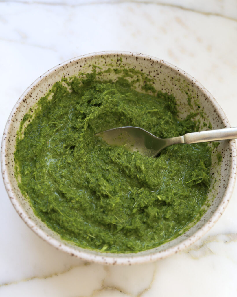 carrot top hot sauce in a bowl.