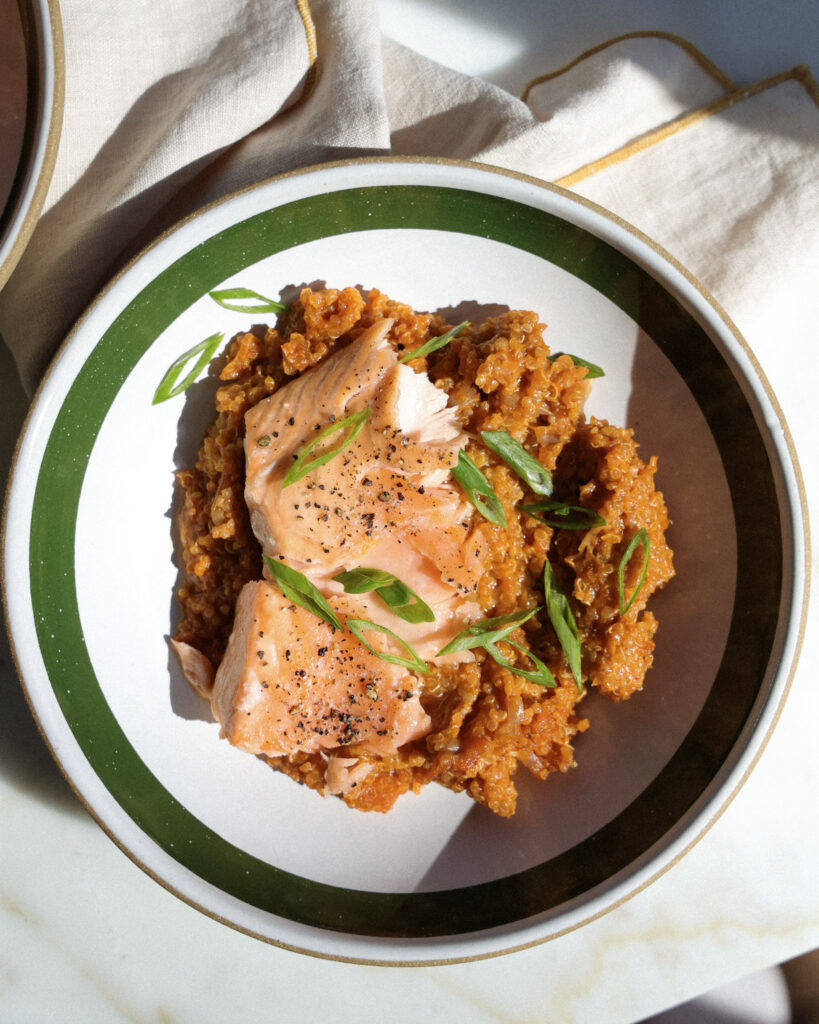 Gochujang Baked Quinoa with Slow Roasted Salmon