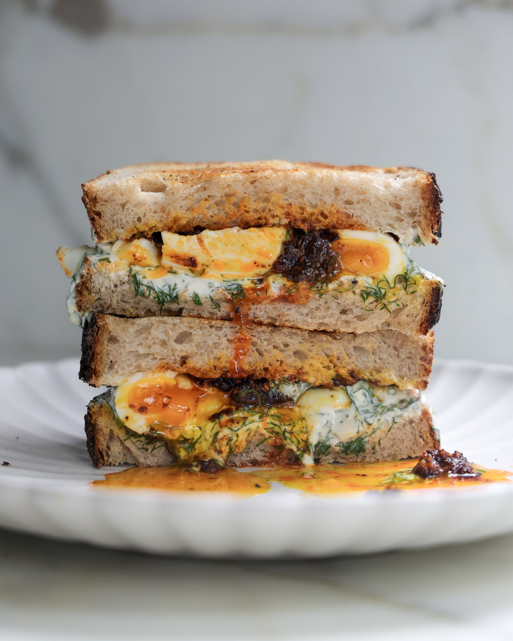 Çilbir Sandwich with Paprika Garlic Oil