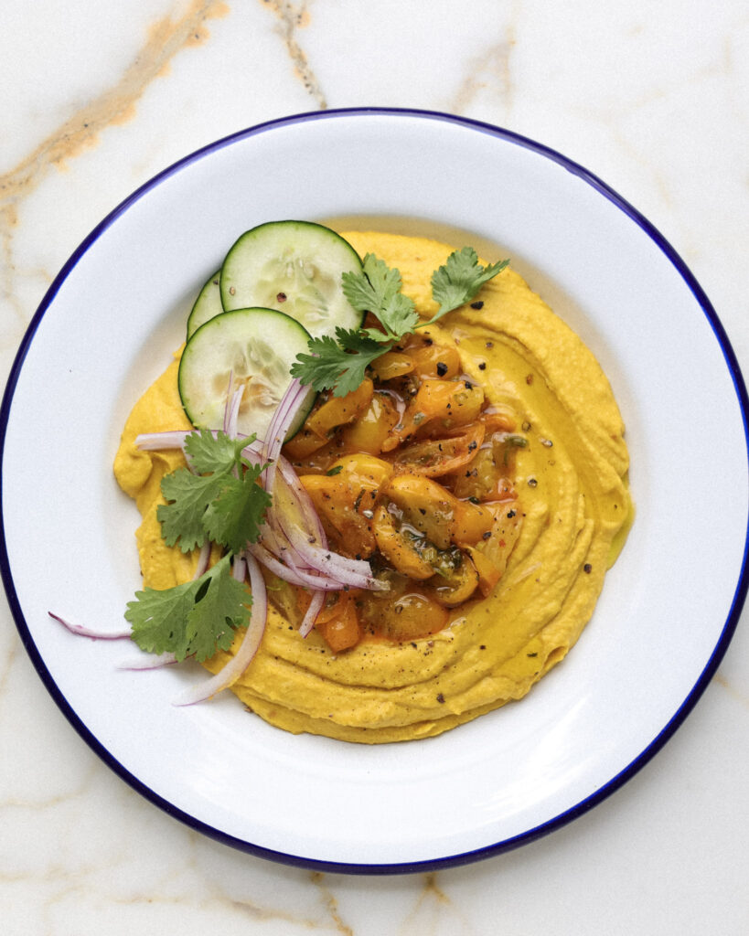 Ginger Turmeric Hummus with Sungold Tomatoes