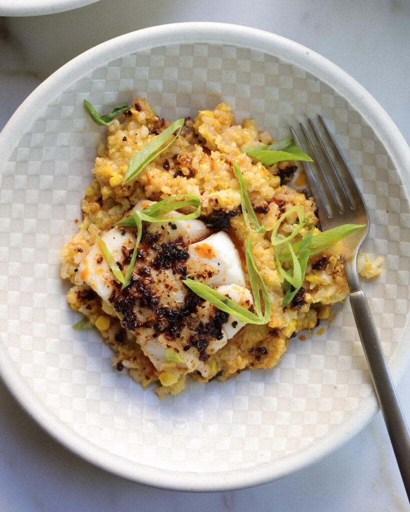 Miso Corn Rice with Chili Cod