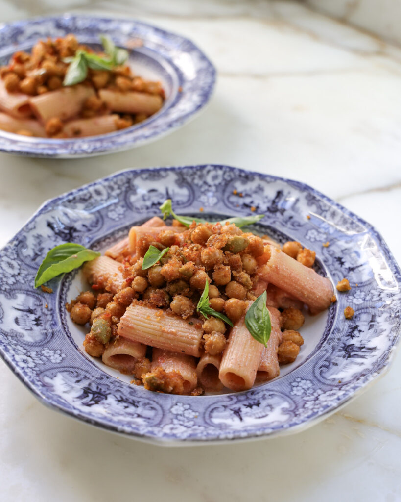 Fresh Tomato Ricotta Pasta and Breaded Chickpeas