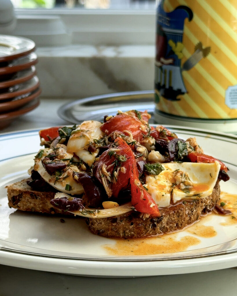 Tomato tuna salad on toast.