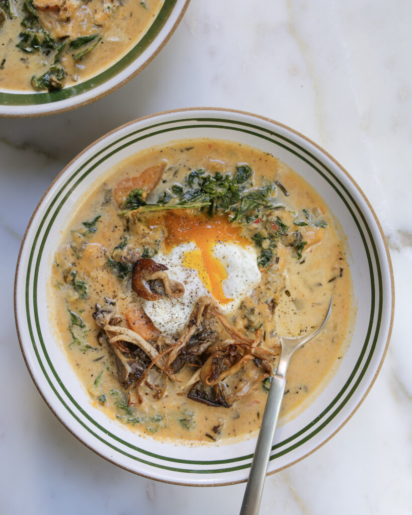 Mushroom & Sweet Potato Soup with a Poached Egg