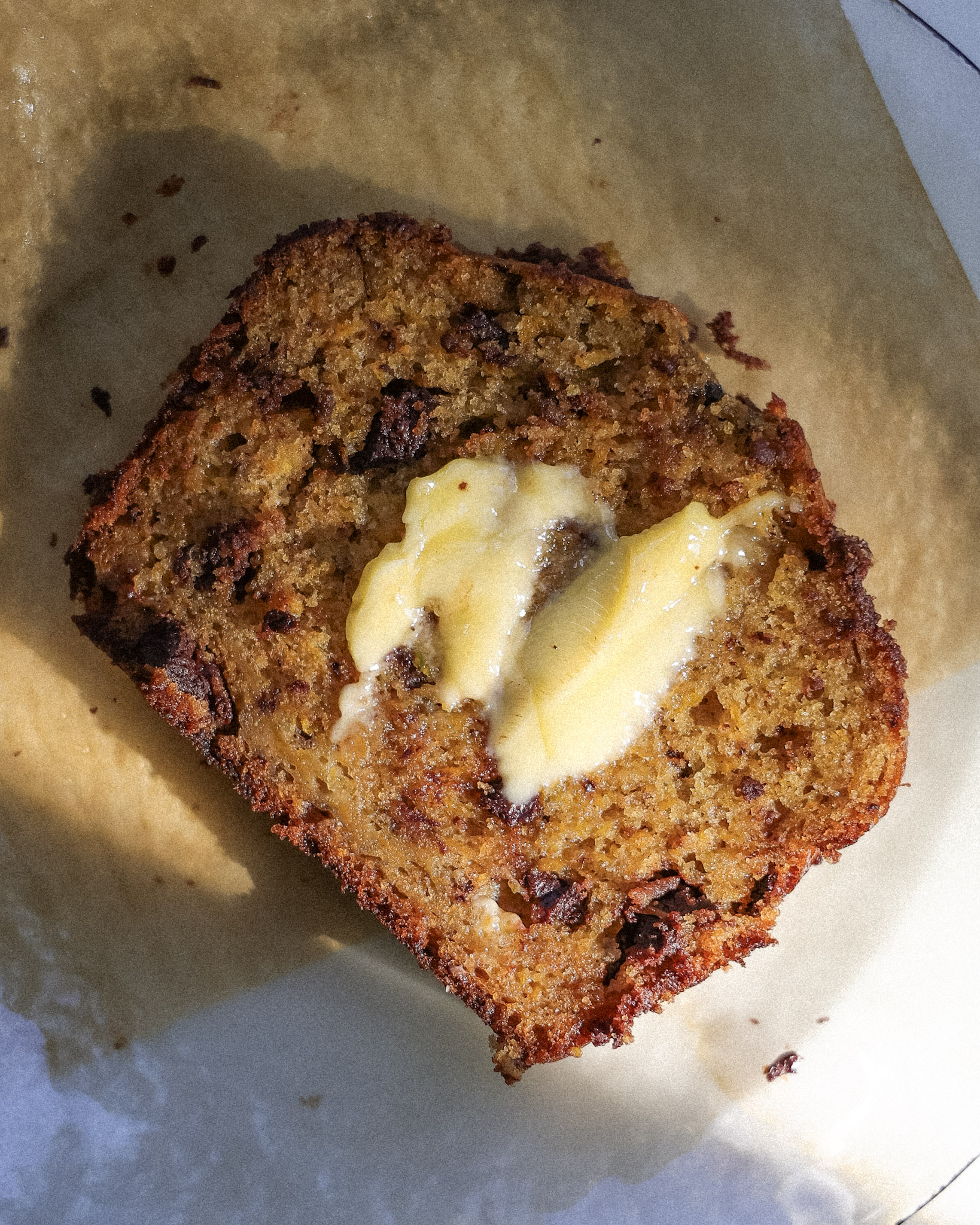 a slice of brown butter pumpkin bread.